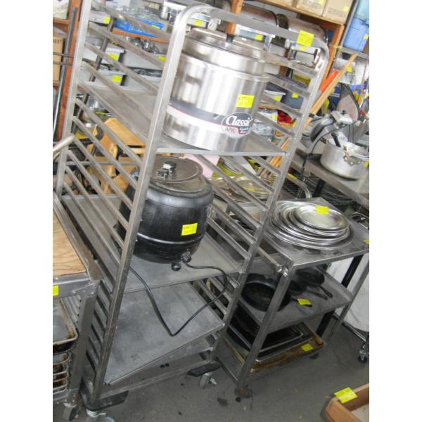 PAN RACK W/PANS ON CASTORS
