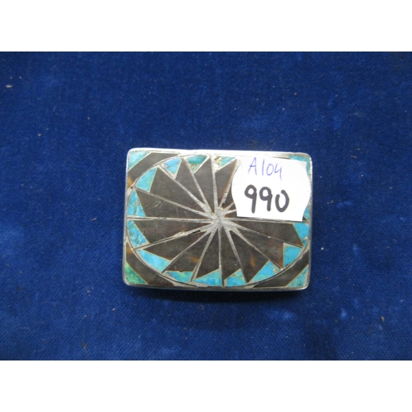SILVER & TURQUOISE NAVAJO BELT BUCKLE