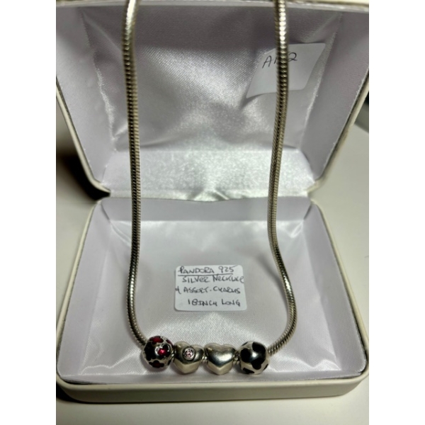 PANDORA .925 SILVER NECKLACE & CHARMS, 18"