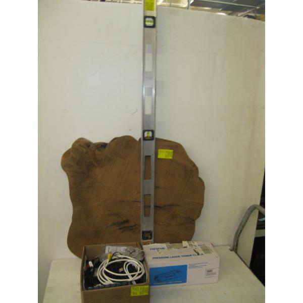 MISC. ELECTRICAL, LASER TONER, BURL SLAB, LEVEL, ETC.