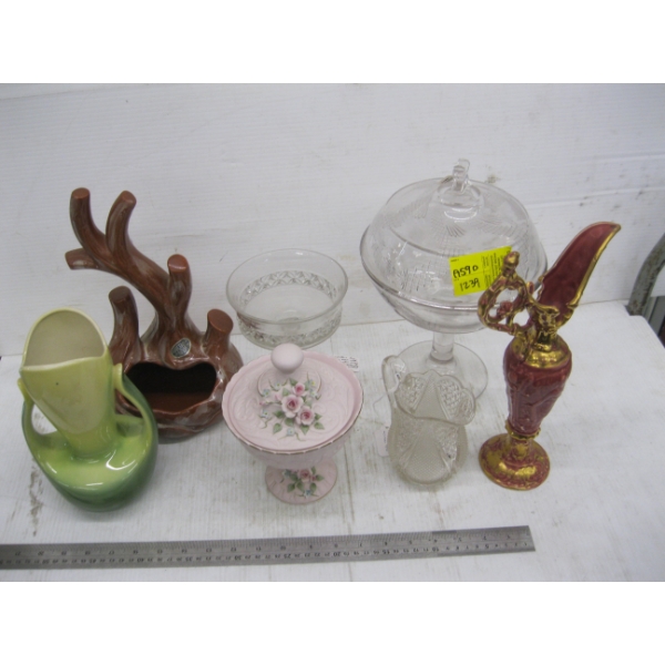 DECORATIVE GLASSWARE, VASES, ETC.