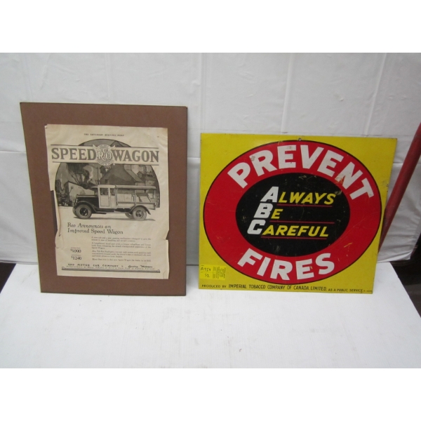 METAL SIGN & VINTAGE SPEED WAGON ADVERTISEMENT