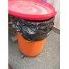 Image 1 : ORANGE GARBAGE CAN ON ROLLING STAND W/LID