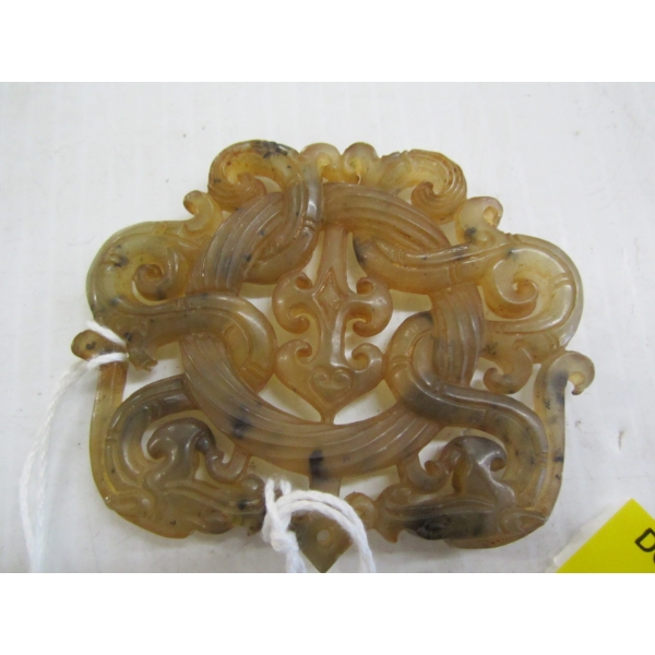 CARVED JADE DRAGON & PHOENIX