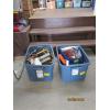 Image 1 : 2 BINS OF MISC. LIGHTS, HEATER, JUMPER CABLES, ETC.