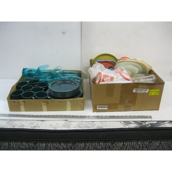 2 BOXES OF MISC. PLASTICWARE - PLATES, GLASSES, ETC.