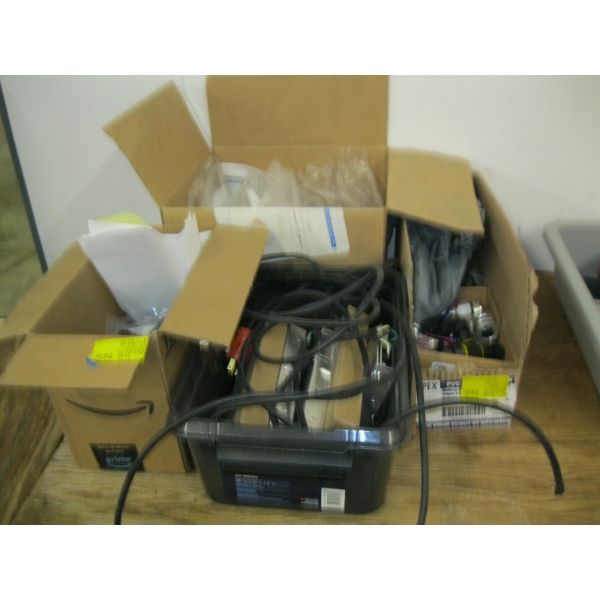 4 CONTAINERS OF MISC. FITTINGS, SWITCHES, ETC.
