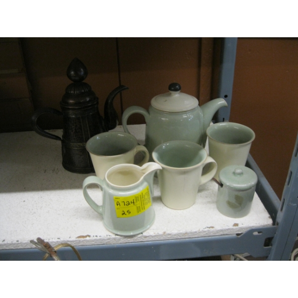 DENBY COFFEE POT W/MUGS, CREAM & SUGAR