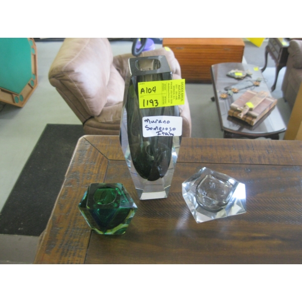 3 PIECES OF MCM MURANO SOMMERSO GLASS