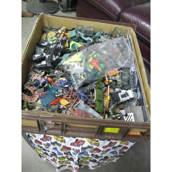 LG. BOX OF ASST. PLASTIC FIGURINES, ARMY FIGURINES, ETC.