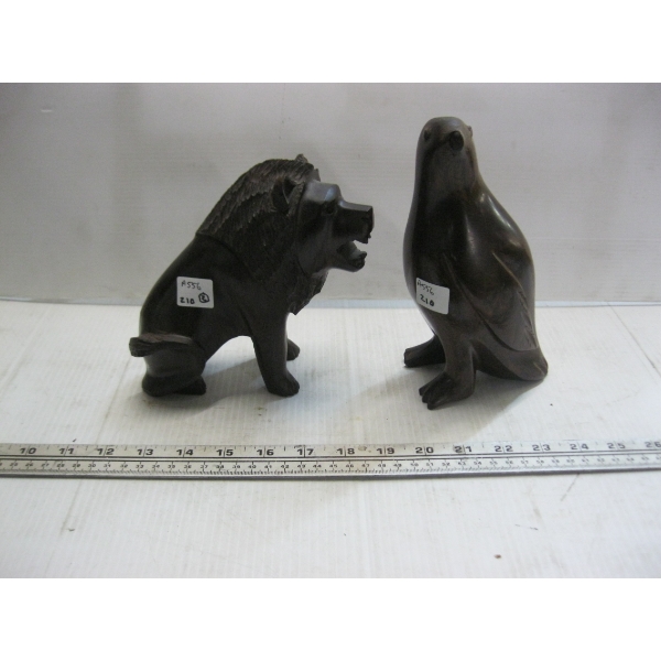 2 IRONWOOD FIGURINES - LION & BIRD