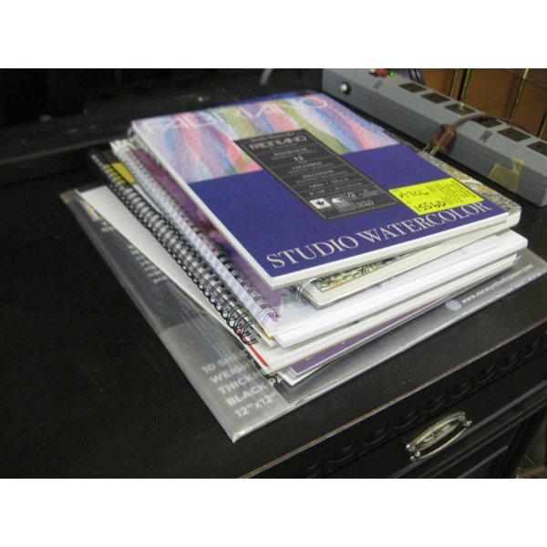 STACK OF WATERCOLOR PADS, SKETCH BOOKS, ETC.