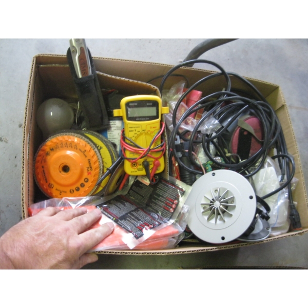 MISC. CUTTING DISCS, VOLTAGE TESTER, ASST. TOOLS, SPEAKERS, ETC.