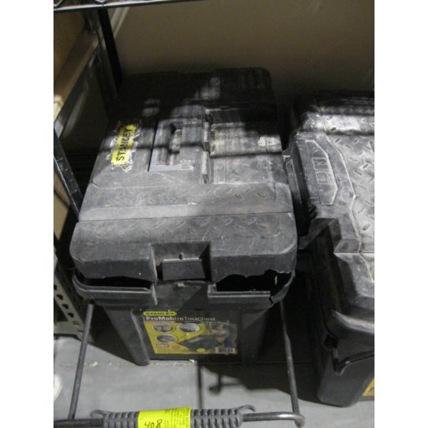 STANLEY TOOLBOX W/MISC. CONTENTS, EXTENSION CORD, SCREWS, HAMMER, ETC.