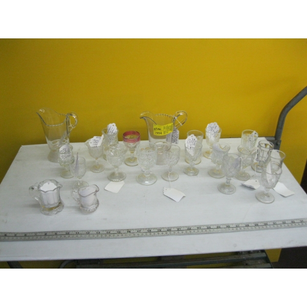 LG. LOT OF VINTAGE GLASSWARE, SM. WINEGLASSES & CREAMERS