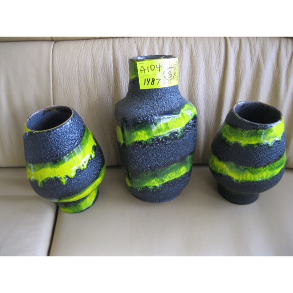SET OF 3 LAVA MCM VASES