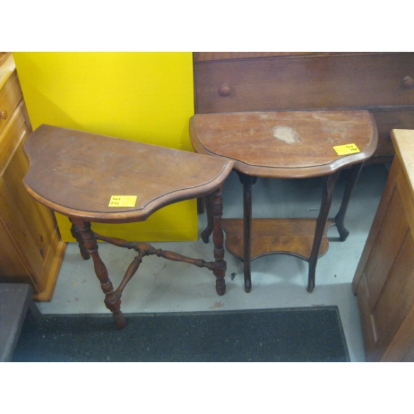 2 HALF MOON ANTIQUE OCCASIONAL TABLES