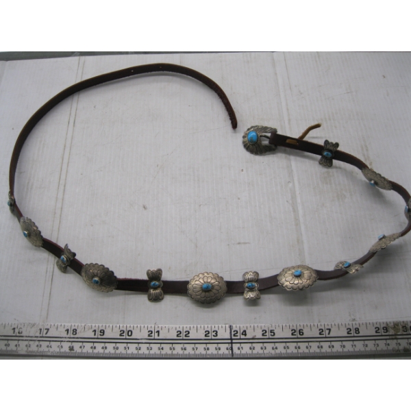 LADIES SILVER & TURQUOISE NAVAJO LEATHER BELT