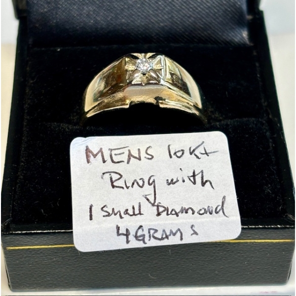 MENs 10KT RING W/SM. DIAMOND, 4GR SZ 10 1/4