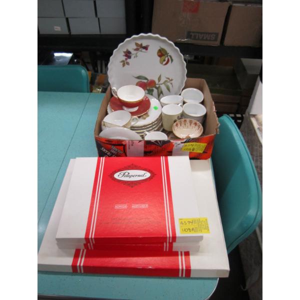 BOX OF MISC. CHINA - TEACUPS, PLATES, ETC. & HARD PLACEMATS