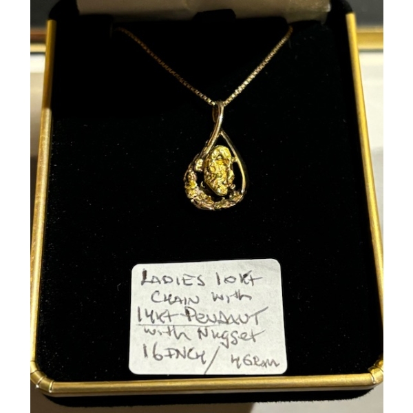 LADIES 10KT 16” CHAIN W/14KT PENDANT W/NUGGET - 4G