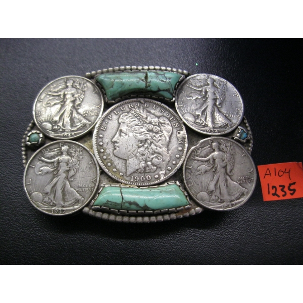 BELT BUCKLE W/ASST. AMERICAN COINS