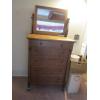 Image 1 : WALNUT 6 DRAWER ANTIQUE DRESSER W/BEVEL EDGE MIRROR
