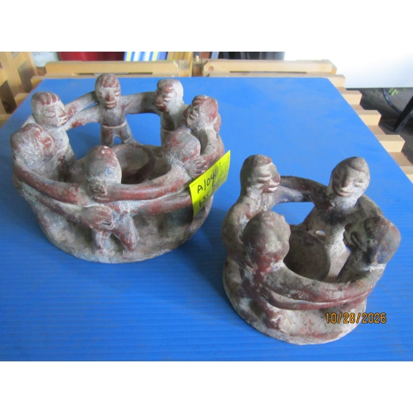 2 POTTERY CANDLEHOLDERS