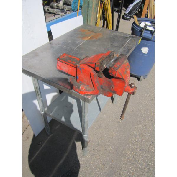 STAINLESS STEEL TABLE W/LG. BENCH VISE