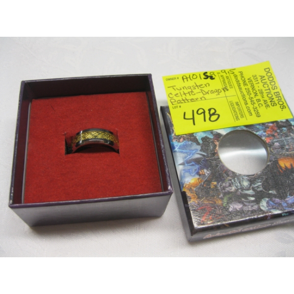 TUNGSTEN CELTIC DRAGON PATTERN RING, SZ 9
