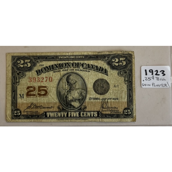 1923 25 CENT SHIN PLASTER BILL
