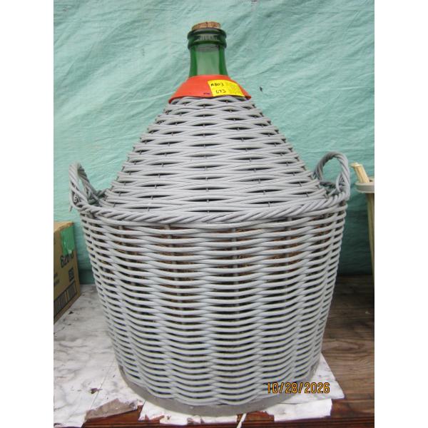 LG. BOTTLE W/PLASTIC WICKER LOOK BASKET