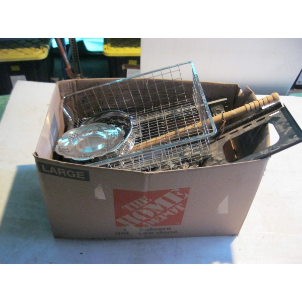 MISC. SILVER PLATE, WIRE BASKET, BACKPACK, ETC.