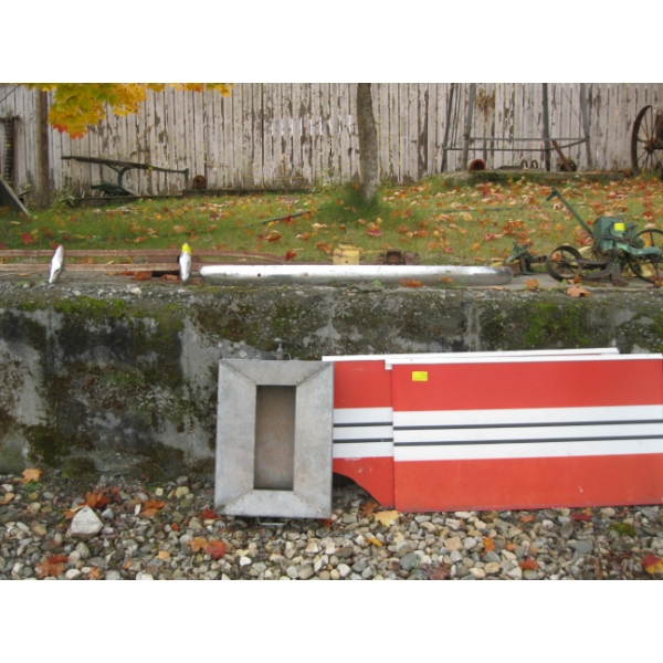ORANGE & WHITE PANELS & A GALVANIZED TRAY & MISC. BUMPERS, ETC.