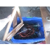 Image 1 : BIN OF MISC. EASEL STAND, EXTENSION CORD, LED CHRISTMAS LIGHTS, ETC.