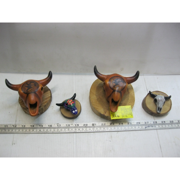 4 COW SKULL FIGURINES