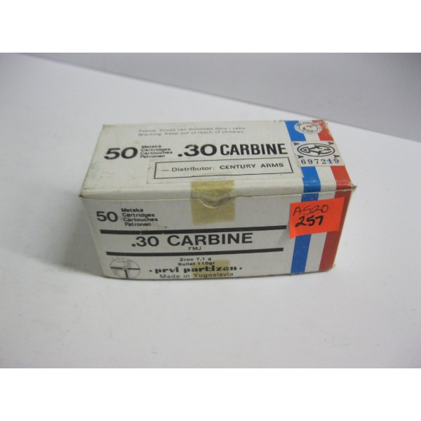 PRVI PARTIZAN .30 CABINE FMJ 110GR|1X50 CARTRIDGES