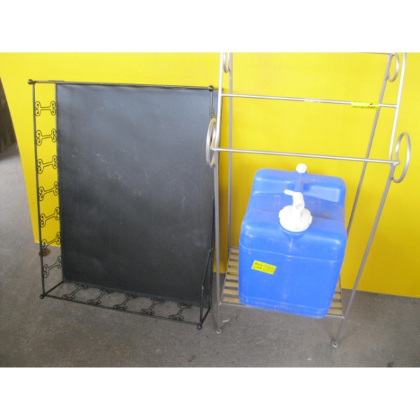 TOWEL RACK, WATER JUG & BLACK METAL STAND