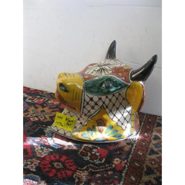 PAINTED STEER HEAD WALL MOUNT PLANTER