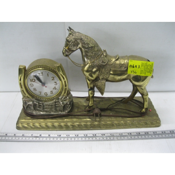 VINTAGE BRASS HORSE CLOCK - BROKEN LEG