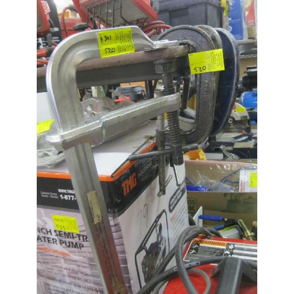 LG. 12"X7" WELDING CLAMP & 3 C CLAMPS
