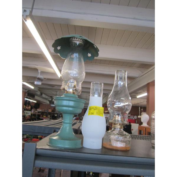 2 OIL LANTERNS & EXTRA CHIMNEY