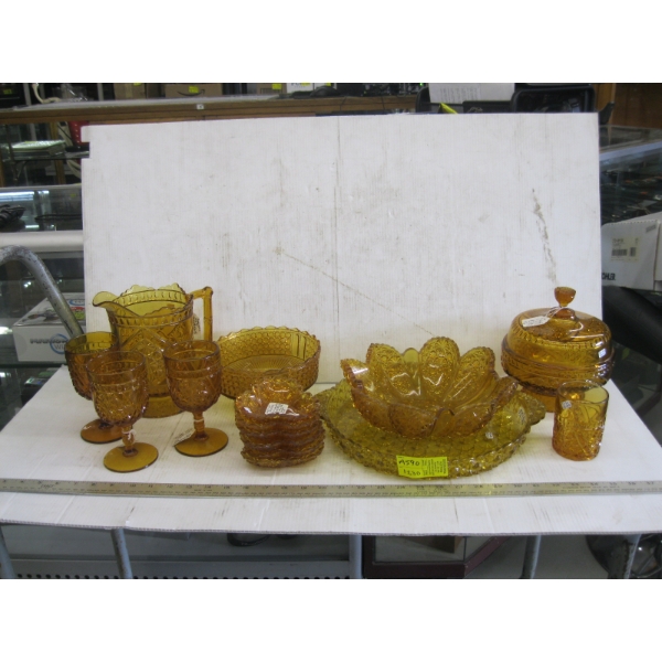 LG. LOT OF ASST. AMBER VINTAGE GLASSWARE