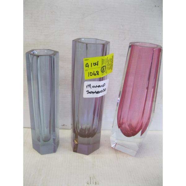 2 PURPLE & 1 PINK MURANO SOMMERSO VASES