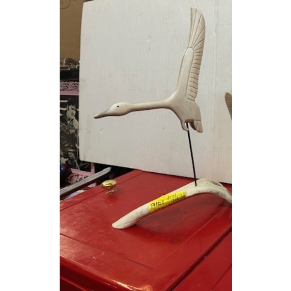 CARVED BONE FLYING GOOSE, SIGNED