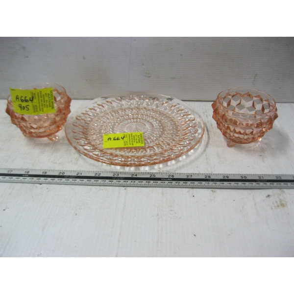 3 PIECES OF PINK DEPRESSION GLASS