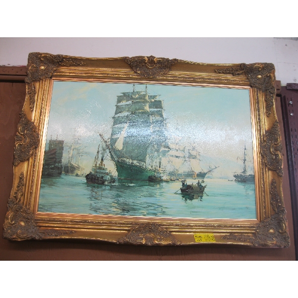 ORIGINAL FRAMED PAINTING OF SAILING SHIPS