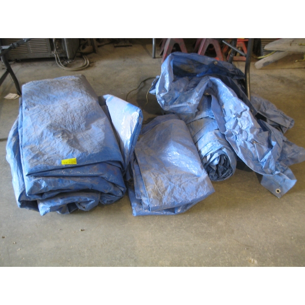 LOT OF 3 BLUE PLASTIC TARPS