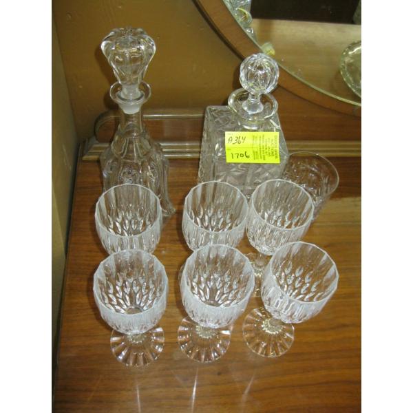 2 DECANTERS & ASST. CRYSTAL GLASSES