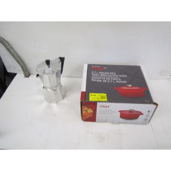 CAST IRON DUTCH OVEN & A COFFEEMAKER